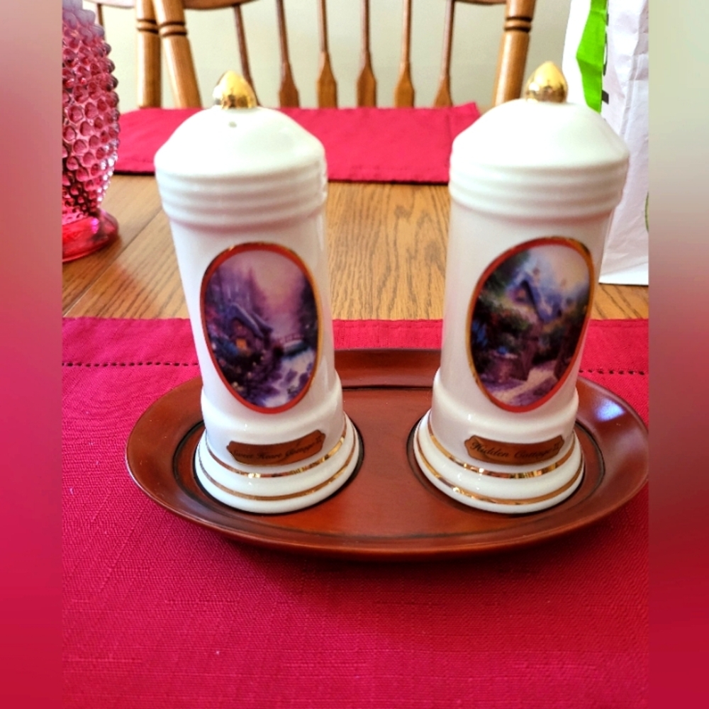 Thomas Kinkade 2005 Salt and Pepper Set and Napkin Holder